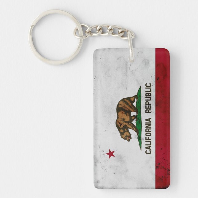 Grunge Patriotic California State Flag Key Ring (Front)