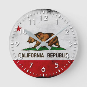 Grunge Patriotic California State Flag Round Clock