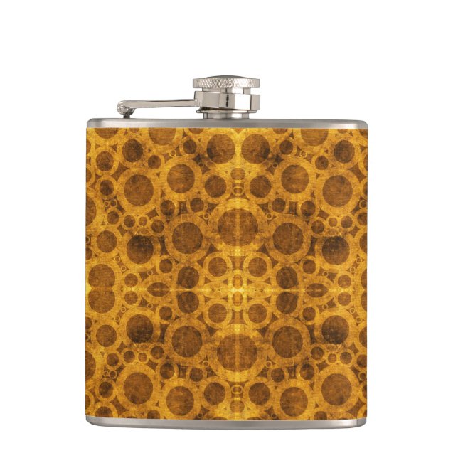 Grunge Pattern Steampunk Gold and Brown Flask (Front)