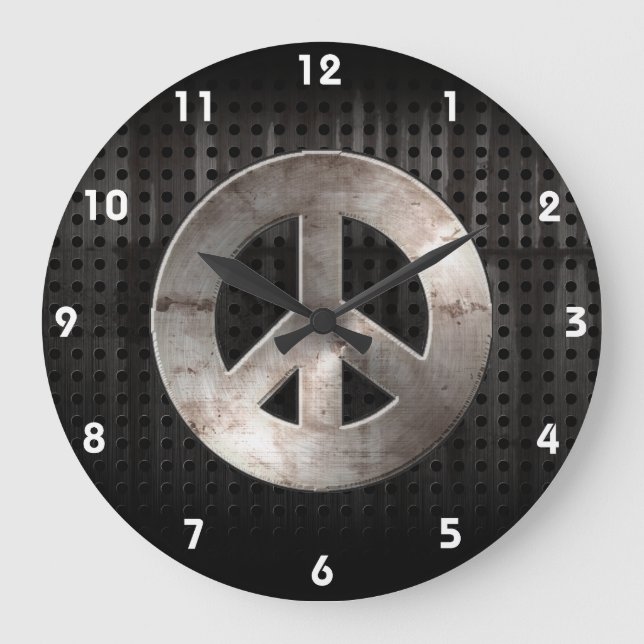Grunge Peace Sign Large Clock (Front)