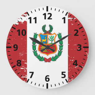 Grunge Peru Flag Large Clock