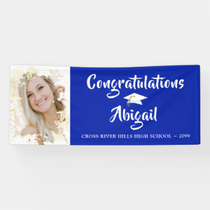 Grunge Photo Frame Brush Script Blue Graduation Banner