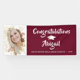 Grunge Photo Frame Brush Script Maroon Graduation Banner