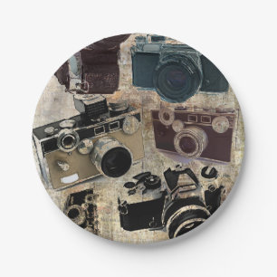 Grunge photographer photography Vintage Camera Paper Plate