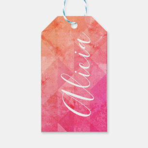 Grunge pink orange watercolor custom name text gift tags