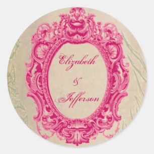 Grunge Pink Vintage Frame Monogrammed Stickers