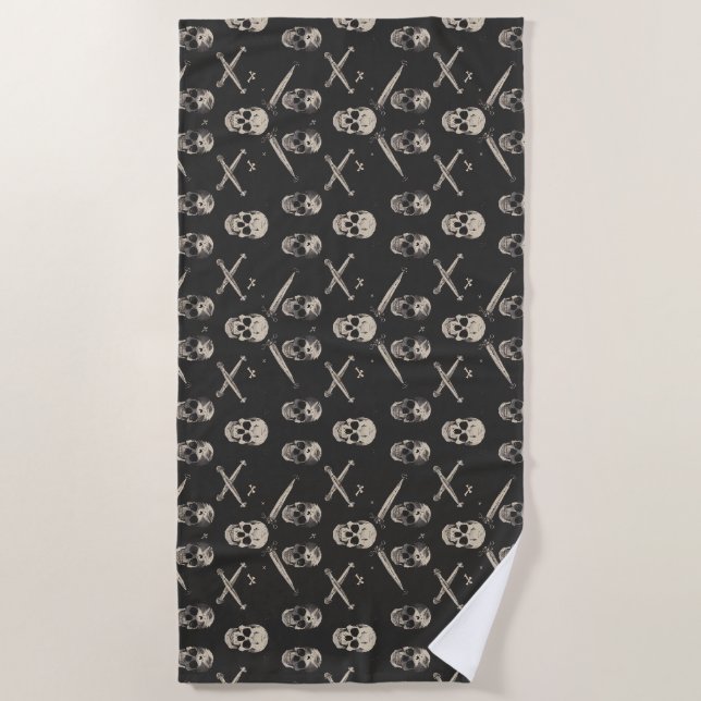 Grunge Pirate Skulls Pattern Beach Towel (Front)