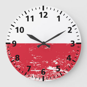 Grunge Poland Flag Large Clock