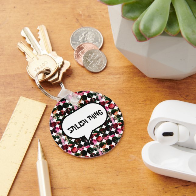 Grunge polka dots Black Red White Abstract. Key Ring (Desk)