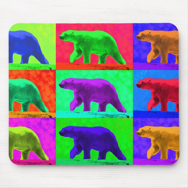 Grunge Pop Art Popart Polar Bear Multi-Panel Mouse Pad (Front)