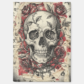 Grunge Punk Skull and Roses Illustration Magnet