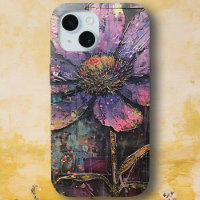 Grunge Purple Daisy Abstract Art Monogram