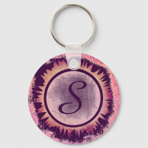 Grunge purple flower custom monogram keychain
