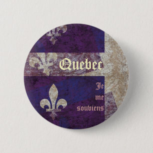 Grunge Quebec province flag and motto pin button