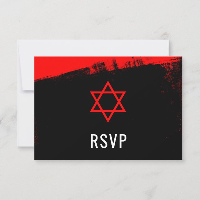 Grunge Red Black Bar Mitzvah RSVP (Front)