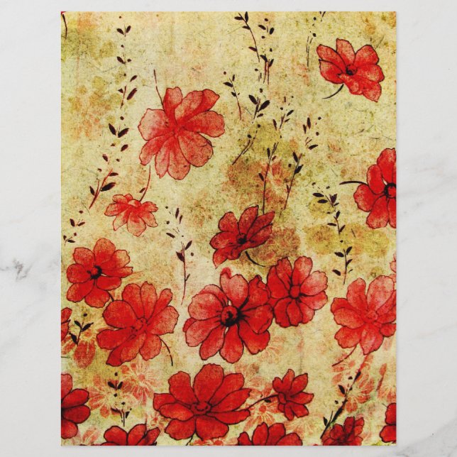 Grunge Red Floral Wallpaper Pattern Scrapbook Pape (Front)
