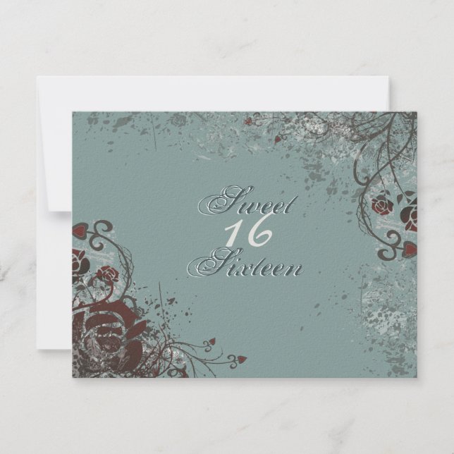 Grunge Red Rose Sweet 16 Birthday Party Invitation (Front)