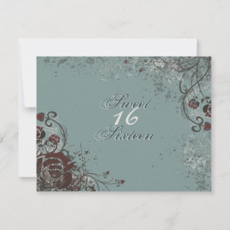 Grunge Red Rose Sweet 16 Birthday Party Invitation