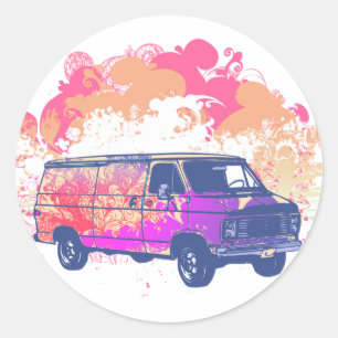 grunge retro hippie van classic round sticker