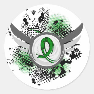 Grunge Ribbon and Wings Traumatic Brain Injury TBI Classic Round Sticker