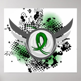 Grunge Ribbon and Wings Traumatic Brain Injury TBI Poster