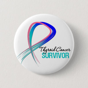 Grunge Ribbon Thyroid Cancer Survivor 6 Cm Round Badge