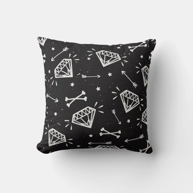 Grunge rock: diamonds, bones pattern. cushion (Front)