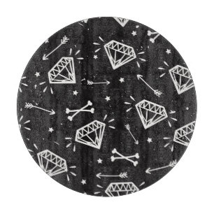 Grunge rock: diamonds, bones pattern. cutting board