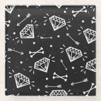 Grunge rock: diamonds, bones pattern. glass coaster
