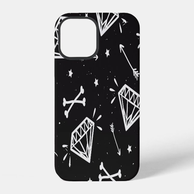 Grunge rock: diamonds, bones pattern. iPhone case (Back)