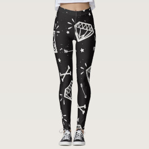 Grunge rock: diamonds, bones pattern. leggings