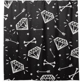 Grunge rock: diamonds, bones pattern. shower curtain