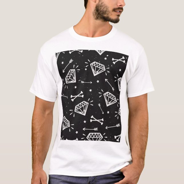 Grunge rock: diamonds, bones pattern. T-Shirt (Front)