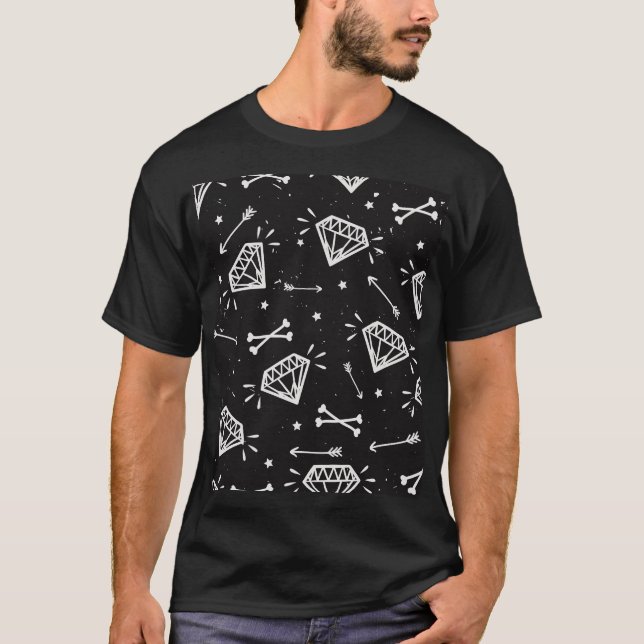 Grunge rock: diamonds, bones pattern. T-Shirt (Front)