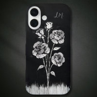 Grunge Roses Black White Monogram Custom Name