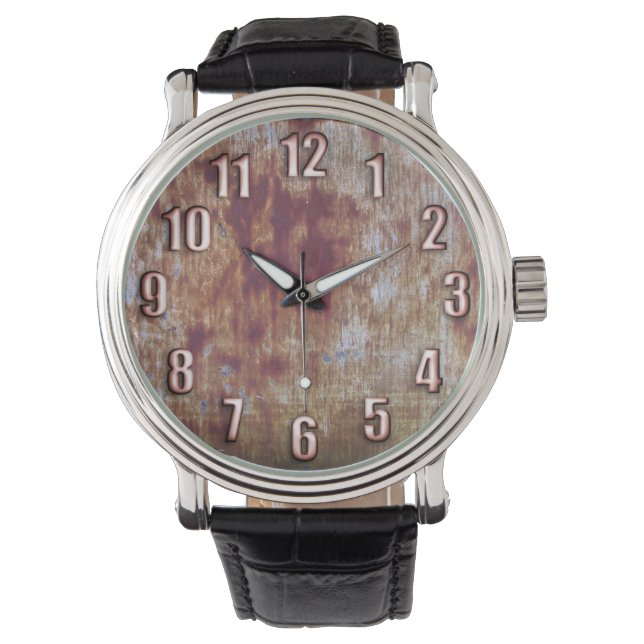 Grunge rusted metal with big bronze numbers watch (Front)