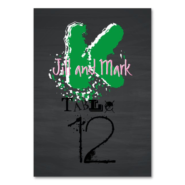 Grunge Rustic Chalkboard Script Table Card (Front)