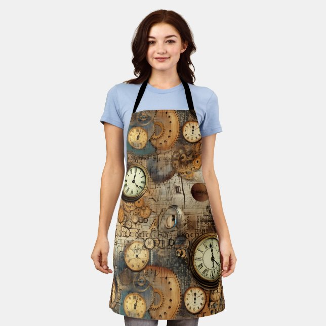 Grunge Rustic Steampunk Clock (10) Apron (Worn)