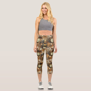 Grunge Rustic Steampunk Clock (10) Capri Leggings