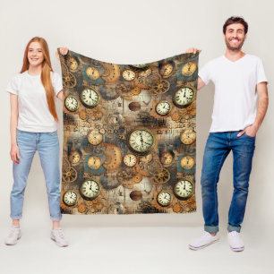 Grunge Rustic Steampunk Clock (10) Fleece Blanket