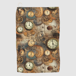 Grunge Rustic Steampunk Clock (10) Golf Towel