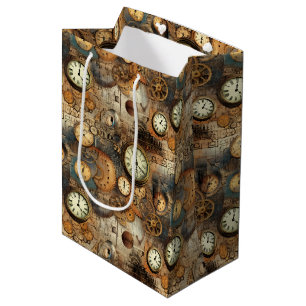 Grunge Rustic Steampunk Clock (10) Medium Gift Bag