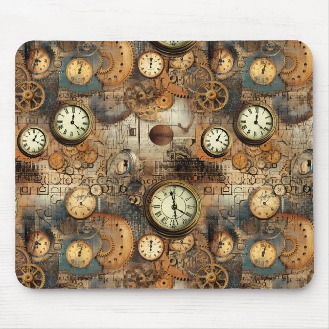 Grunge Rustic Steampunk Clock (10) Mouse Pad (Front)