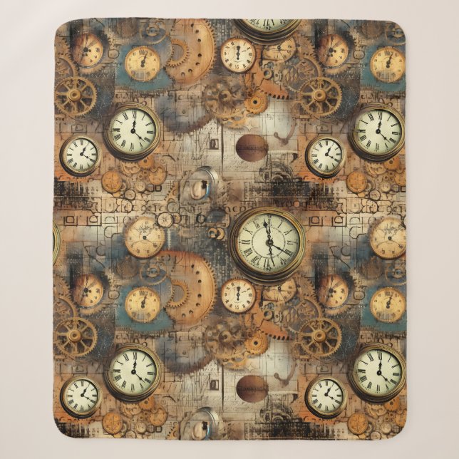 Grunge Rustic Steampunk Clock (10) Sherpa Blanket (Front)