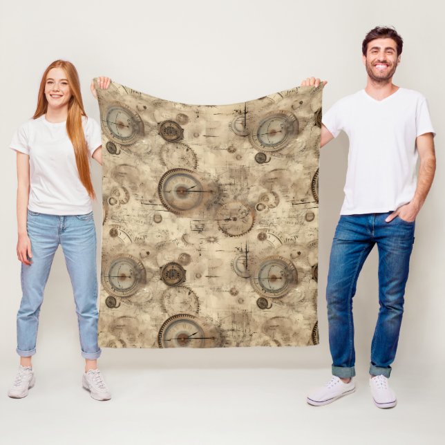 Grunge Rustic Steampunk Clock (11) Fleece Blanket (In Situ)