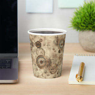 Grunge Rustic Steampunk Clock (11) Paper Cups