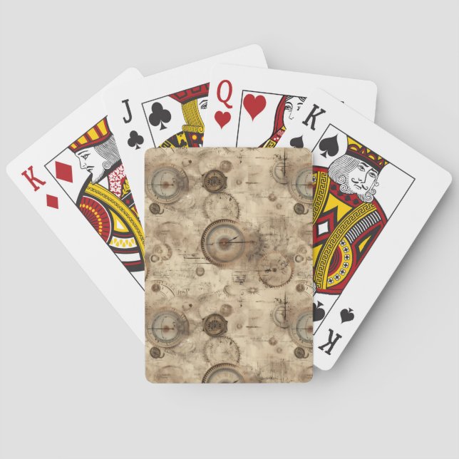 Grunge Rustic Steampunk Clock (11) Playing Cards (Back)