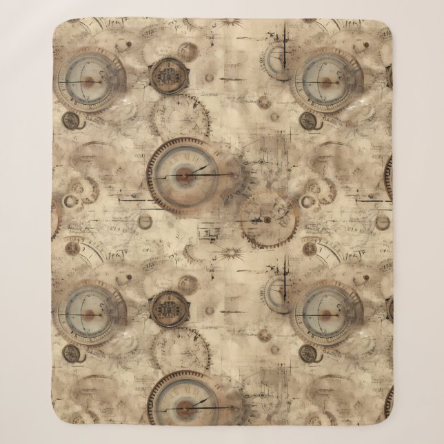 Grunge Rustic Steampunk Clock (11) Sherpa Blanket (Front)