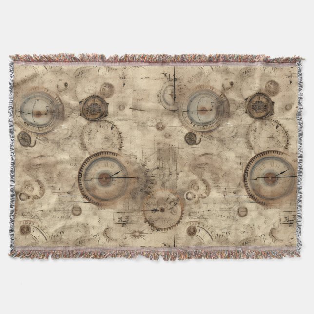 Grunge Rustic Steampunk Clock (11) Throw Blanket (Front)