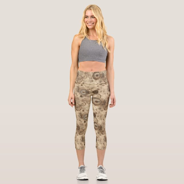 Grunge Rustic Steampunk Clock (12) Capri Leggings (Front)